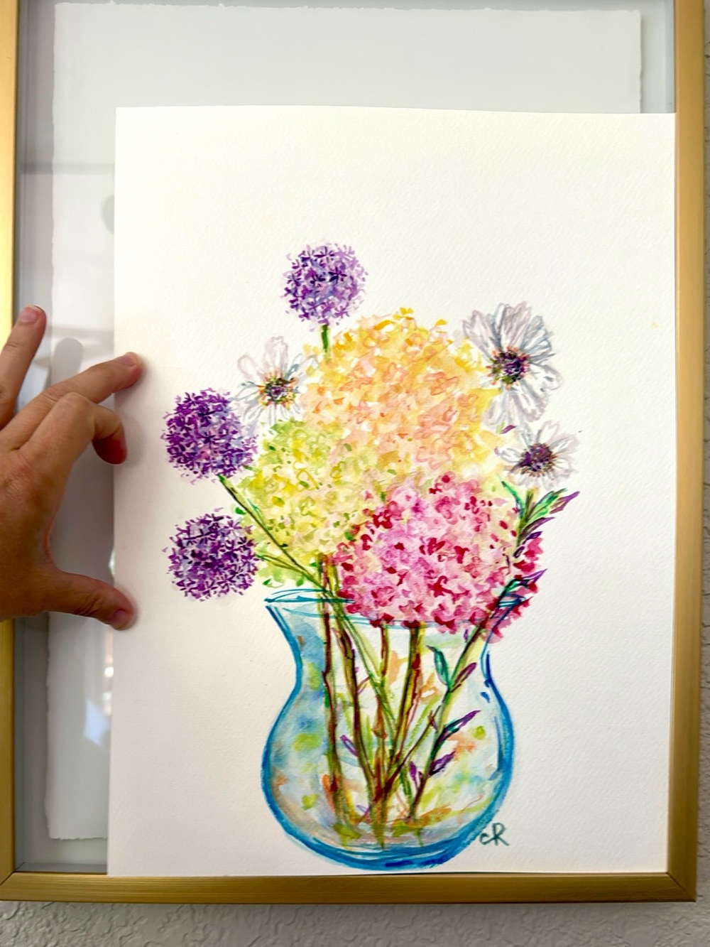 Watercolor Floral Bouquet Painting - Pink, Yellow & Purple